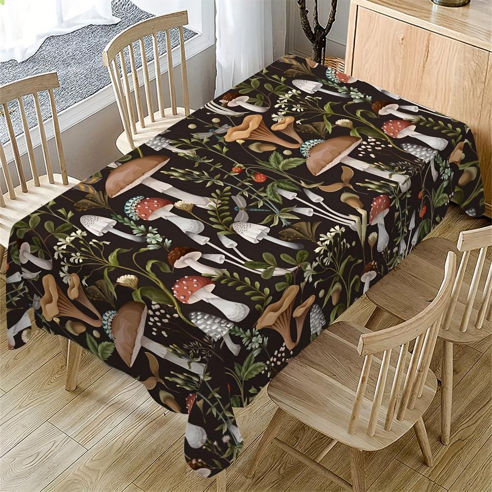 1pc Autumn Mushroom & Berry Print Tablecloth - Vibrant Fall Colors, Durable Polyester Rectangular Table Cover for Indoor/Outdoor Use, Thanksgiving, We