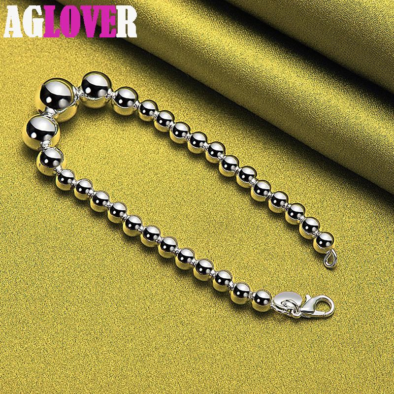 925 Sterling Silver Gradient Size Smooth Ball Bead Chain Bracelet Jewelry