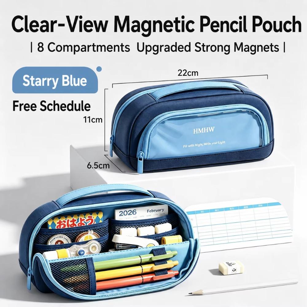 Standing Design Magnetic Pencil Bag Magnetic Closure Large Capacity Pencil Case For School