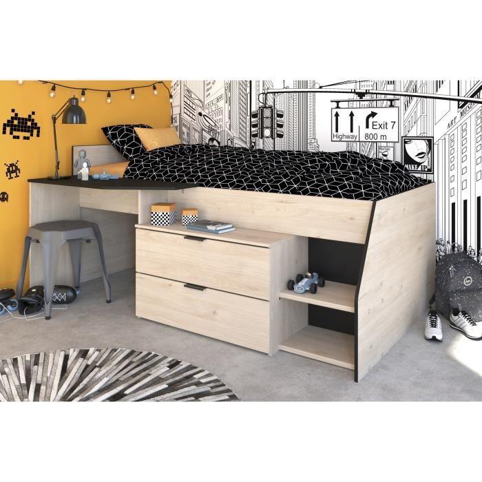 PARISOT Kim Children's Combination Bed - Jackson Oak and Black - 90x190/200 Cm