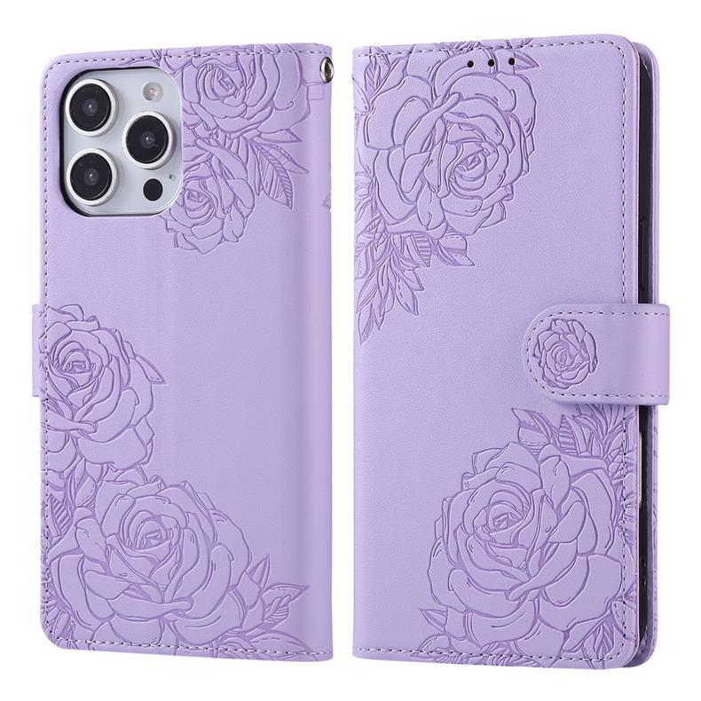 Suitable for Apple 17 Pro Max rose flower phone case, iPhone 16 embossed three-card flip cover, 15 protective case
