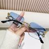 Unique Rimless Cut Edge Sunglasses Metal Temples Uv400 Rectangle Sun Glasses Retro Shades Daily Party Holiday Outdoor