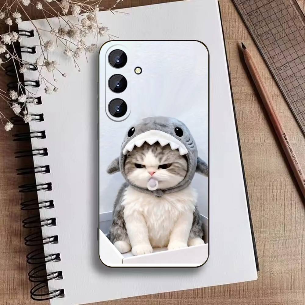Забавный Милый Кот Чехол Для Телефона Для Samsung Galaxy A73,A21s,A22,A31,A52,A53,A71,A41 Мягкий Черный Корпус