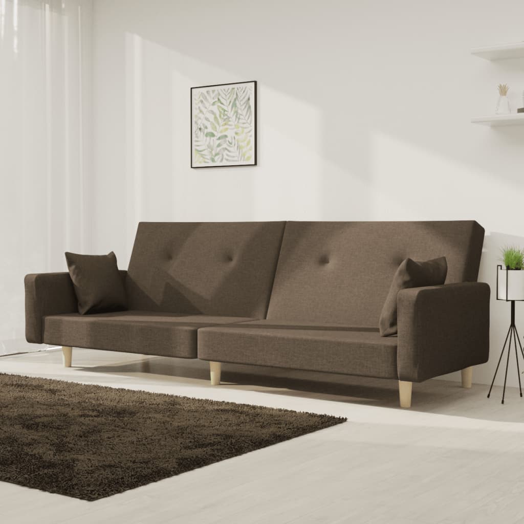 2 Seater Sofa Bed with 2 Cushions Taupe Fabric