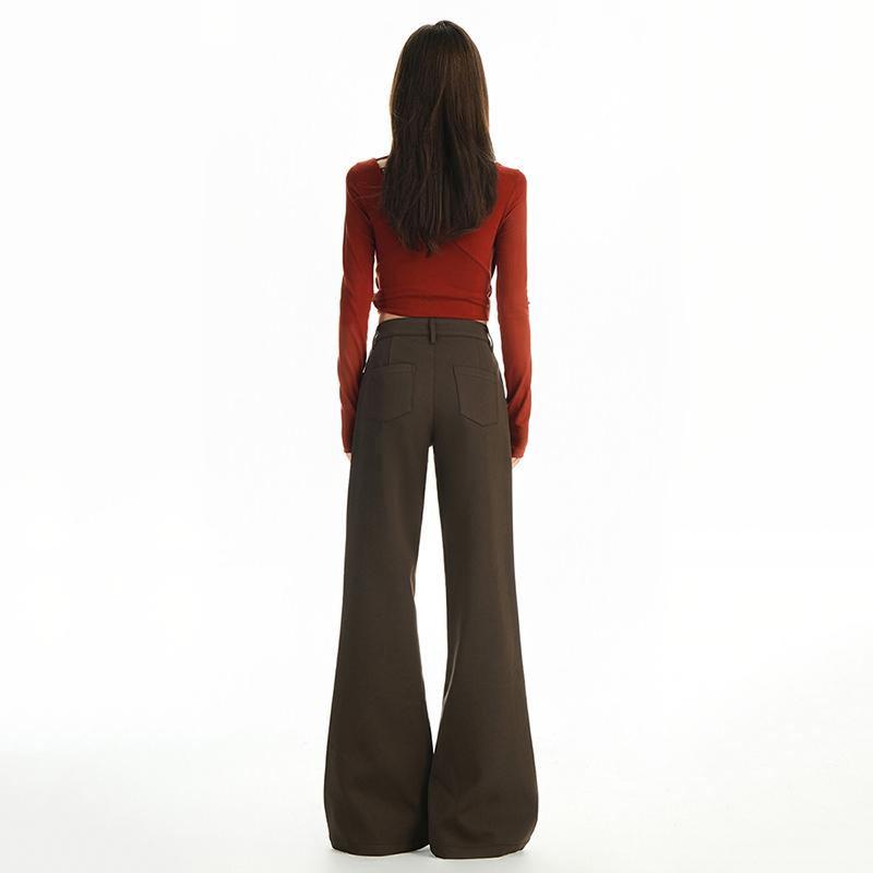 Gedijie Solid Color High Waist Elastic Horn Casual Pants for Women