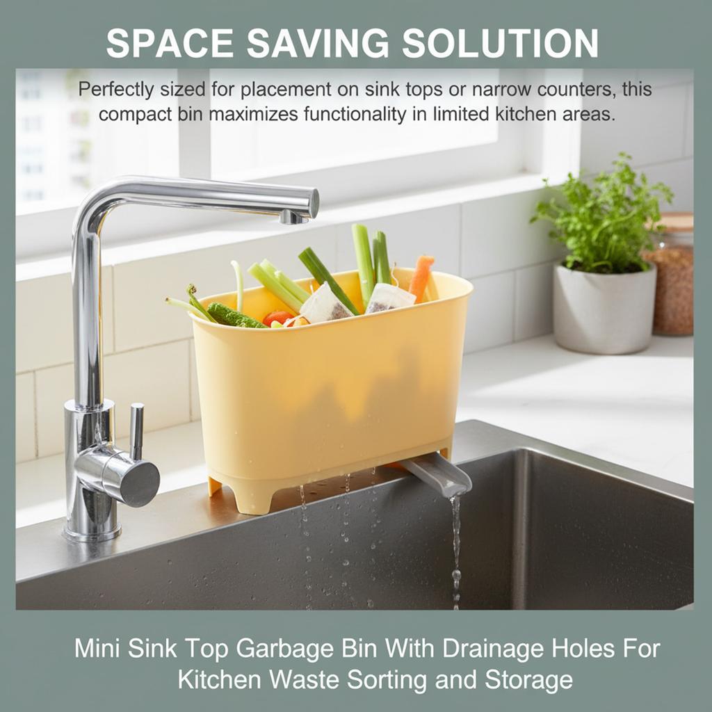 Mini Sink Top Garbage Bin With Drainage Holes For Kitchen Waste Sorting And Storage