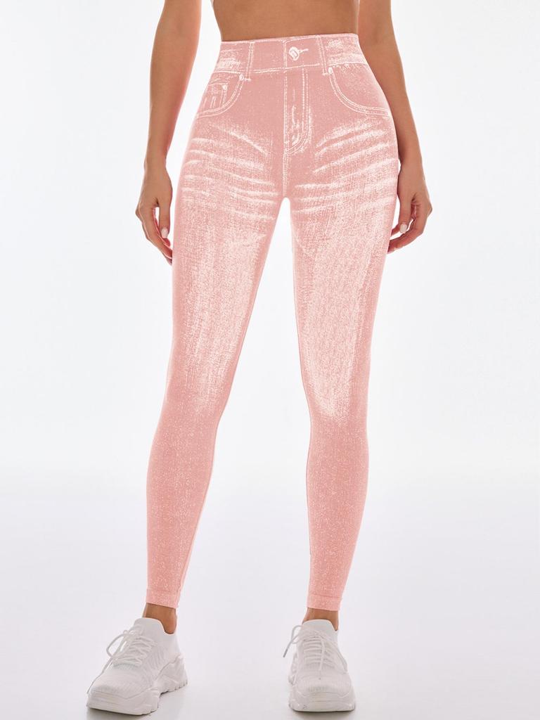 Бесшовные леггинсы для йоги с высокой талией и эффектом пуш-ап для женщин - Быстросохнущие, стройнящие, облегающие, в стиле денима, для бега и фитнеса