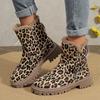 Womens/Ladies Non Slip Warm Fur Lined Winter Booties Fashion Leopard Pattern Plush Snow Boots