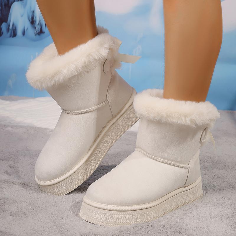 Fashion Bowknot Thick Plush Snow Boots Women Winter Thick Bottom Faux Fur Warm Ankle Boots Woman Faux Suede Cotton Padded Shoes