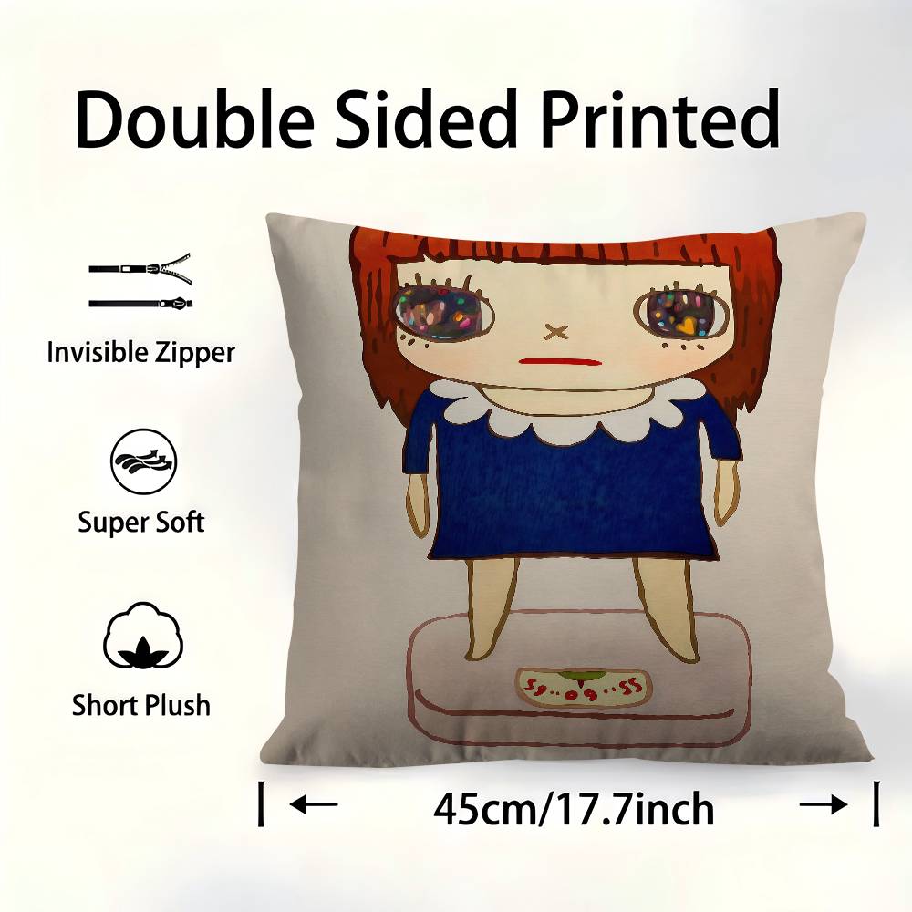 Japanese Yoshitomo Nara Doll Cartoon Pillow Cover Sofa Cushion Cover Home Room Decoration Children Gift