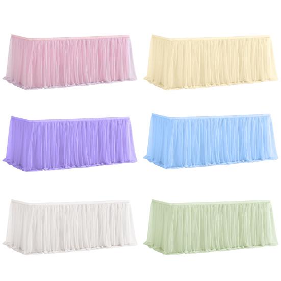 Tulle Table Skirt for Rectangular Tables 4/6/9ft Wrinkle Free Table Cloth with Tutu Skirt Reusable Tablecloth for Wedding Bridal Shower Birthday Party