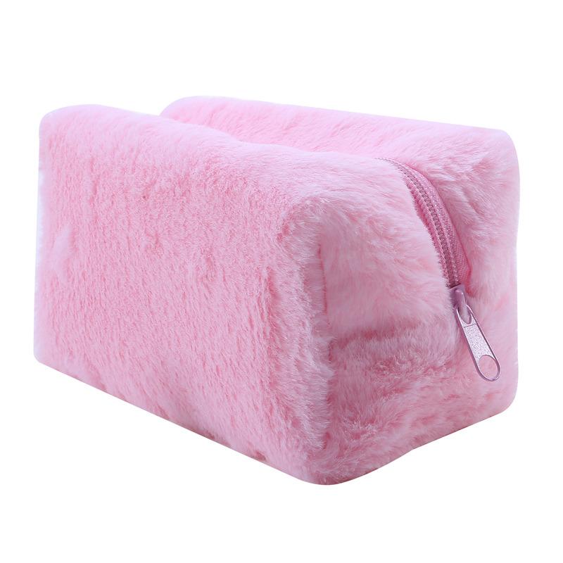 Меховые косметички для женщин, мягкая дорожная косметичка-органайзер, чехол для макияжа для молодых девушек, необходимые вещи, 1 шт., однотонные сумки