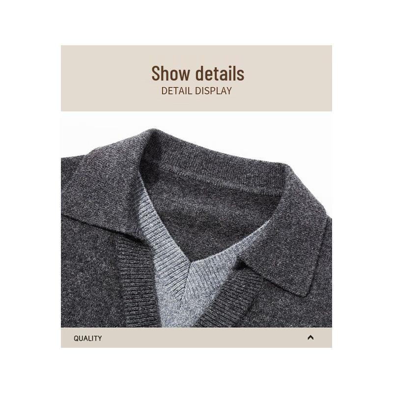 Romon Men's Faux Two-Piece V-Neck Wool Sweater