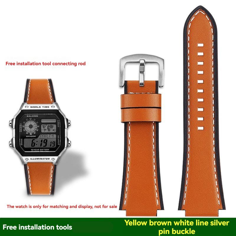 AE-1200 Retro Genuine Leather Watchband For Casio AE1200 AE-1300 W-218/A168 W-216H Vintage Strap 18mm convex mouth Men's Bracele