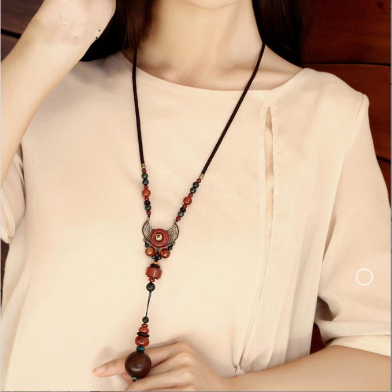 Винтажная универсальная цепочка для свитера Длинное этническое ожерелье Подвеска с характером Осенне-зимняя атмосфера Подвеска Ювелирные изделия