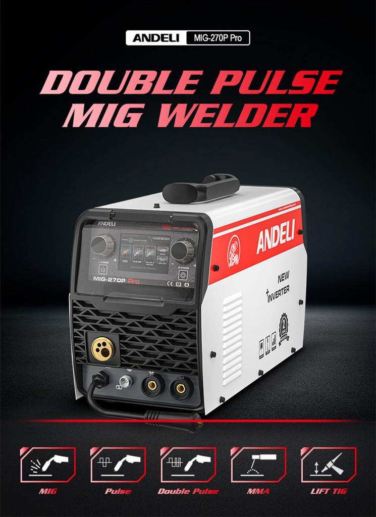 Сварочный аппарат ANDELI, алюминиевый, сварка под давлением 200 В, 200 А, дуговая сварка MIG Lift TIG, газовая, 5 в 1, многофункциональный сварочный аппарат MIG, ЖК-экран PRO