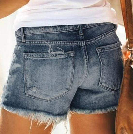 Европейские и американские летние джинсовые шорты с бахромой и рваным эффектом для женщин
