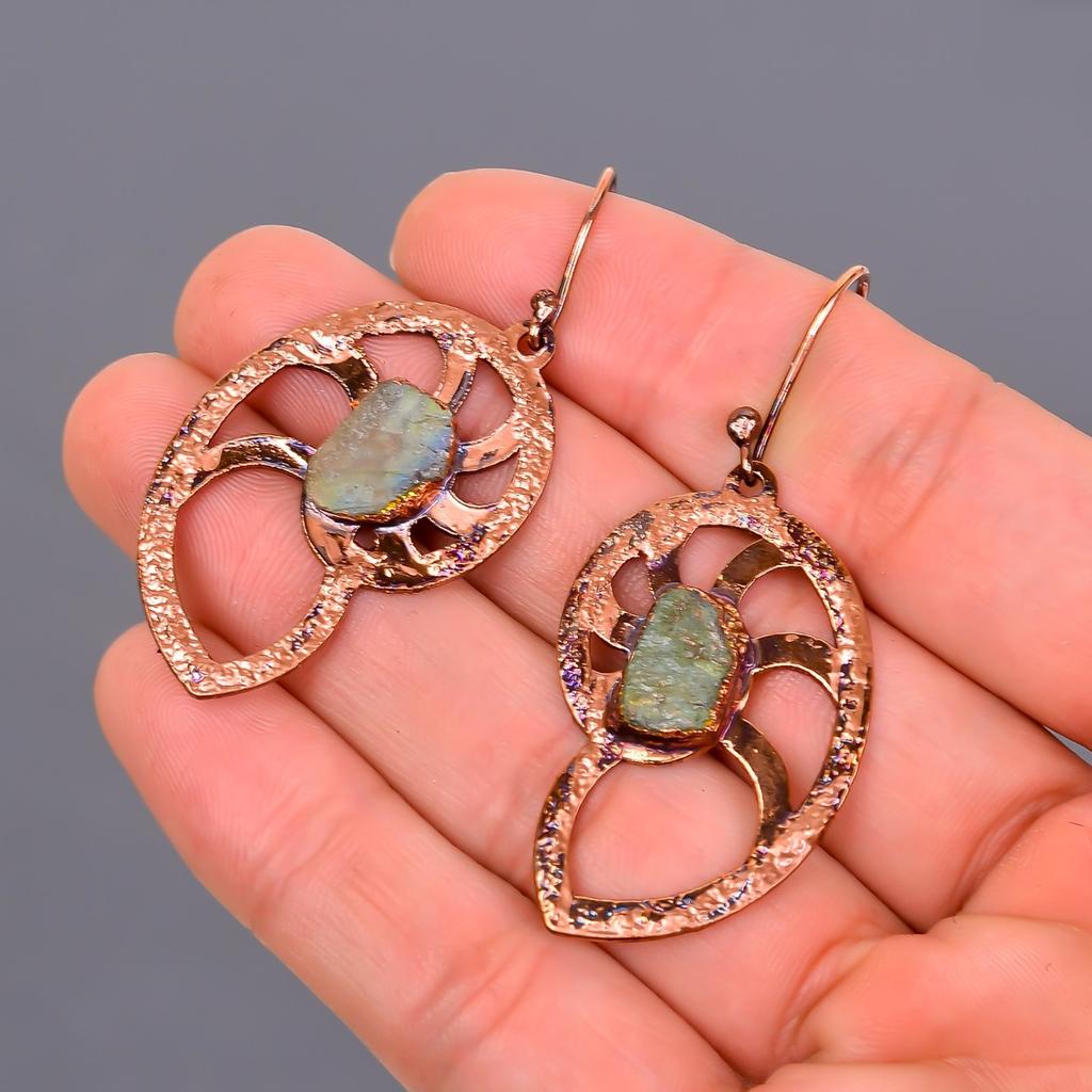 Friendship Day Sale Labradorite Stone Copper Dangling Electroformed New Earrings V-109