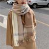 Korean Style Women's Cashmere Scarf Elegant Winter Neck Warmer Fashion Checkered Scarf  Daily