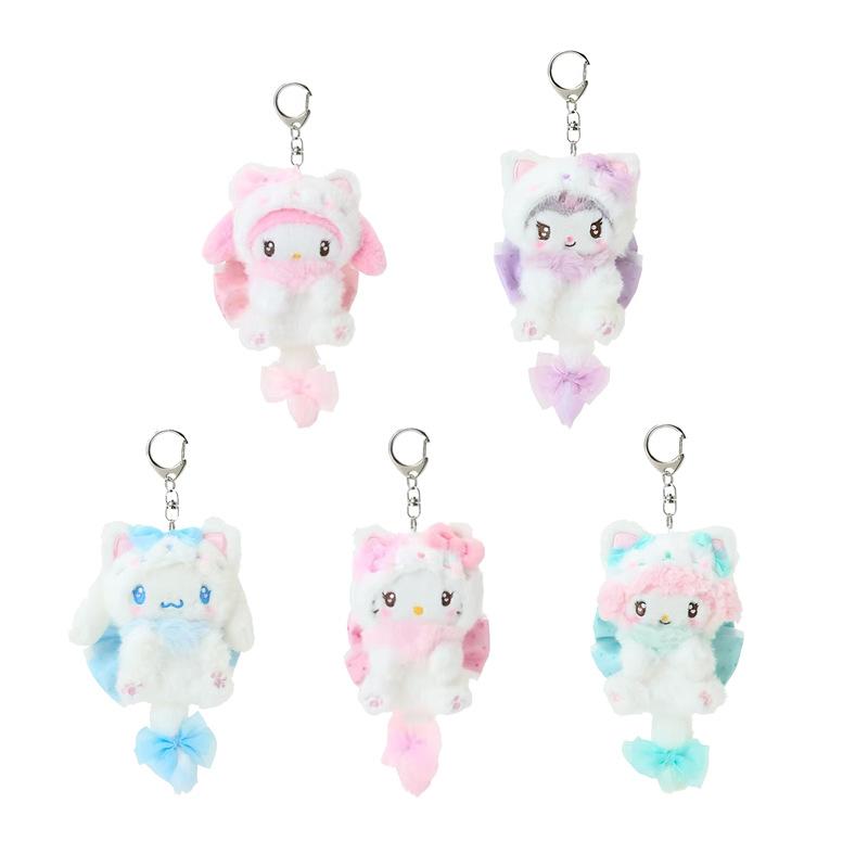 cream cat series kitty my melody Sweet Piano plush keychain kuromi cinnamoroll fluffy tail doll pendant backpack charm