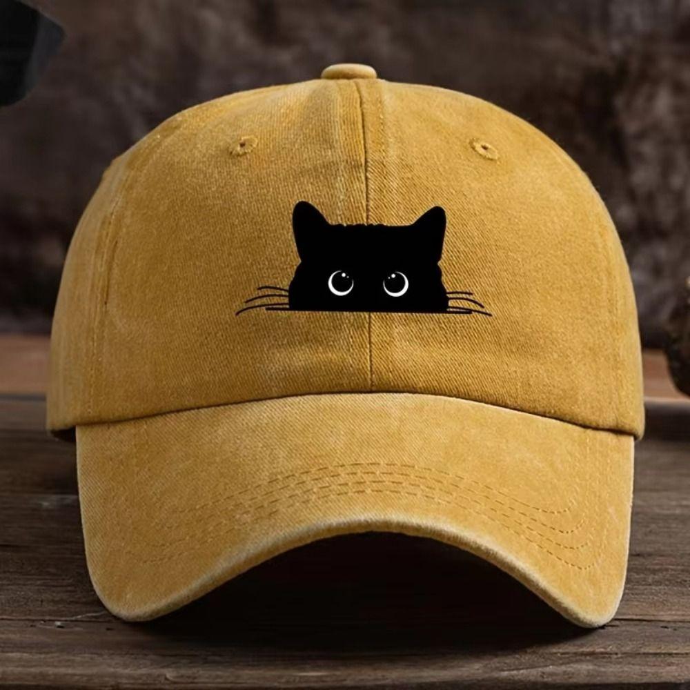 Sweet Cartoon Baseball Hat Peaked Cap Cotton Baseball Cap Simple Cat Print Baseball Cap Outdoor