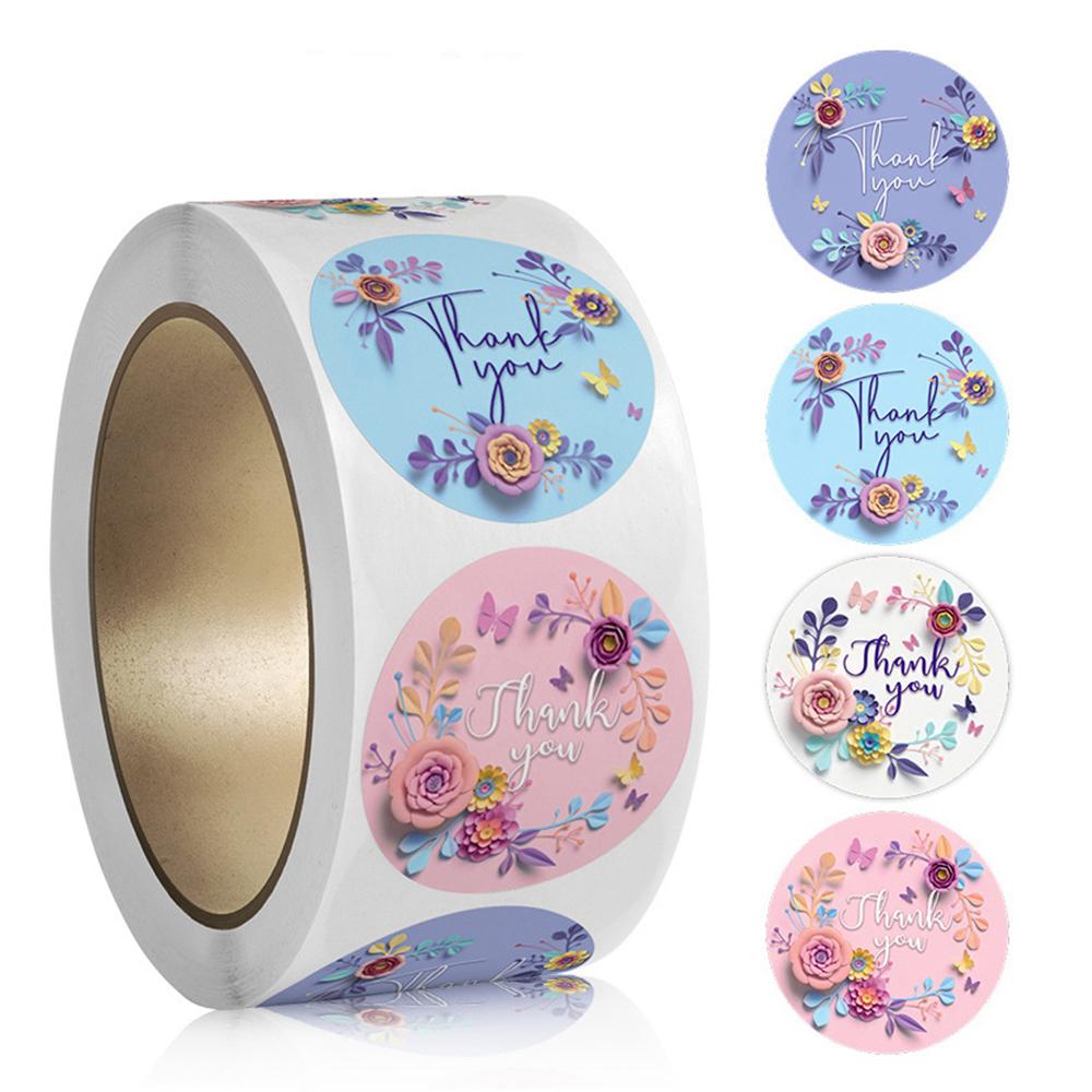 500pcs/roll Thank You Stickers Flower Pattern Party Wedding Decoration Gift Envelope Seal Labels Scrapbooking Stickers