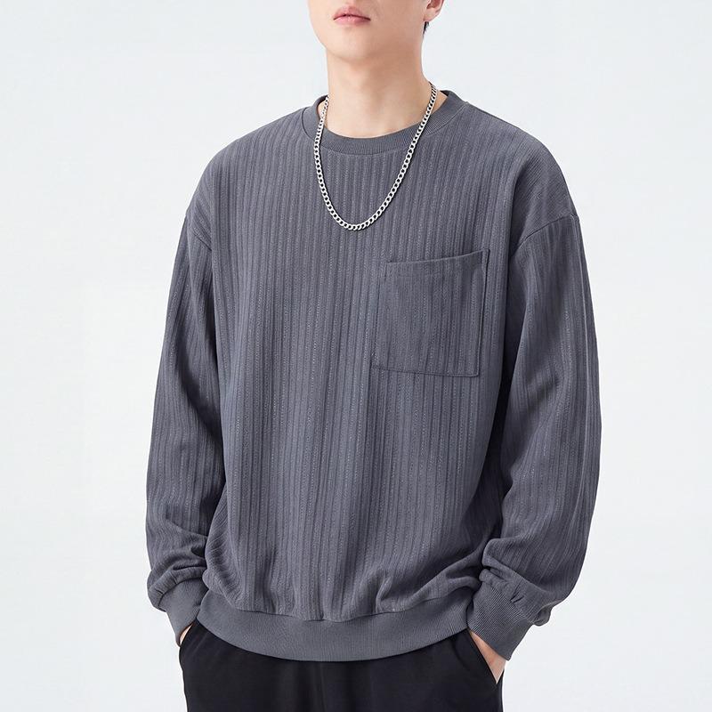 Men S Casual Loose Long Sleeve Round Neck Solid Color Sweatshirt