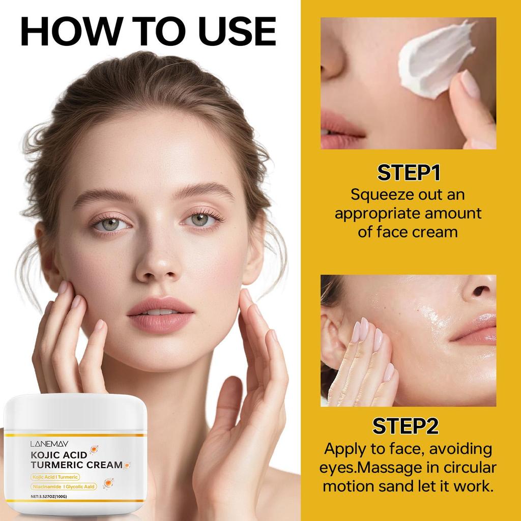 Kojic Acid Turmeric Cream-Make The Skin Appear Lighter-Make Skin Look Smoother And Firmer-Suitable For All Skin Types, 100ml