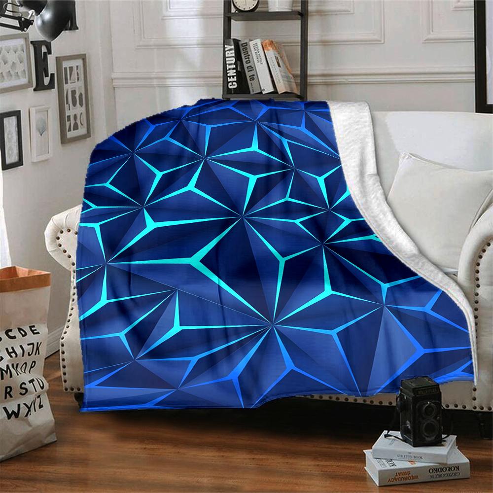 1Pc Blue Geometric Blanket Soft And Comfortable Casual Warm Camping Travel Christmas Halloween Xmas Gift M928353