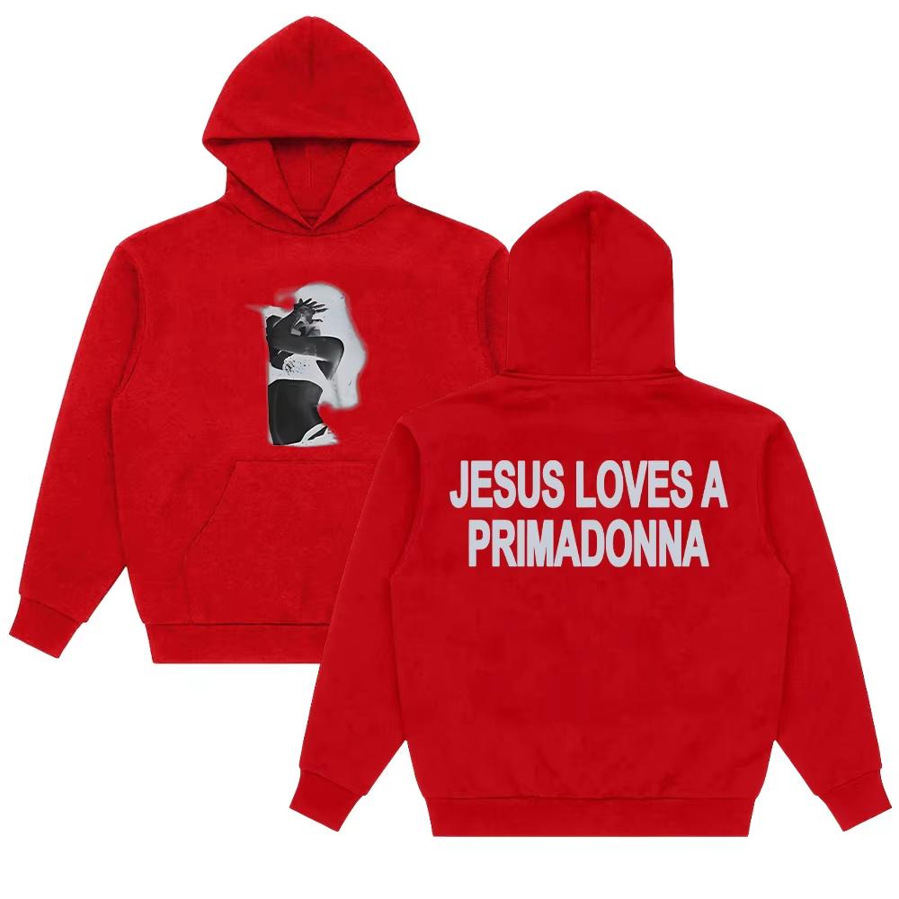 Худи Jesus Loves A Primadonna с длинным рукавом от Nessa Barrett для женщин и мужчин с капюшоном Модная уличная одежда для повседневных образов