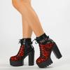 Gdgydh Gothic Vintage Lace Red High Heel Ankle Boots with Platform Sole Ankle Strap Women Boots for Dressy Occasions