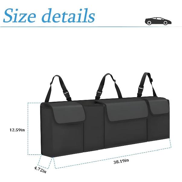 Car Trunk Organizer And Storage, Backseat Hanging Organizer For SUV, Truck, MPV, Waterproof, Collapsible Cargo Storage Bag With 4 Pockets, Car