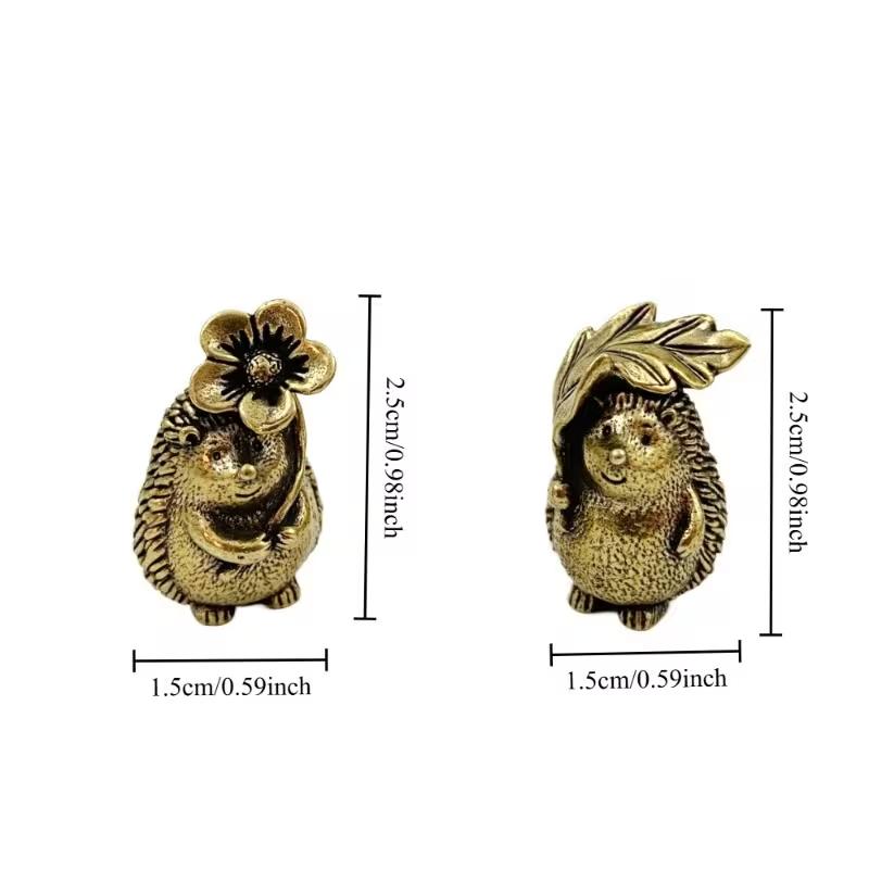 2pcs Brass Hedgehog Figurines with Leaf And Flower/Collectible Statue/Cute Home Desktop Office Bookshelf Decoration/Ideal