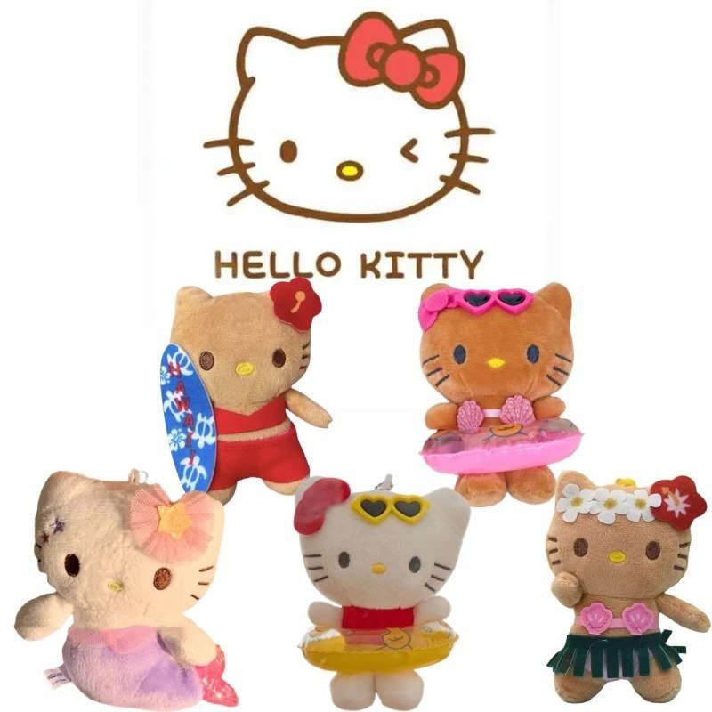 Cute Cartoon Hello Kitty Plush Keychain Adorable Kt Doll With Black Leather