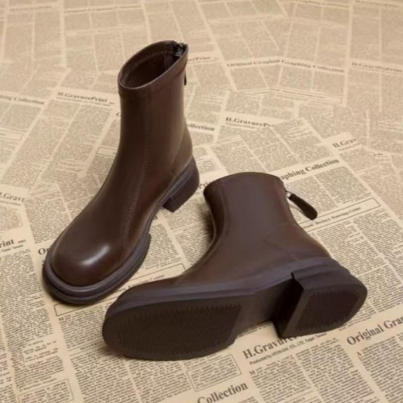 Женская обувь Лаконичные современные женские ботинки Классические ботильоны Женские с круглым носком Средний каблук Застежка-молния Сшитые на молнии Уличная обувь Женская