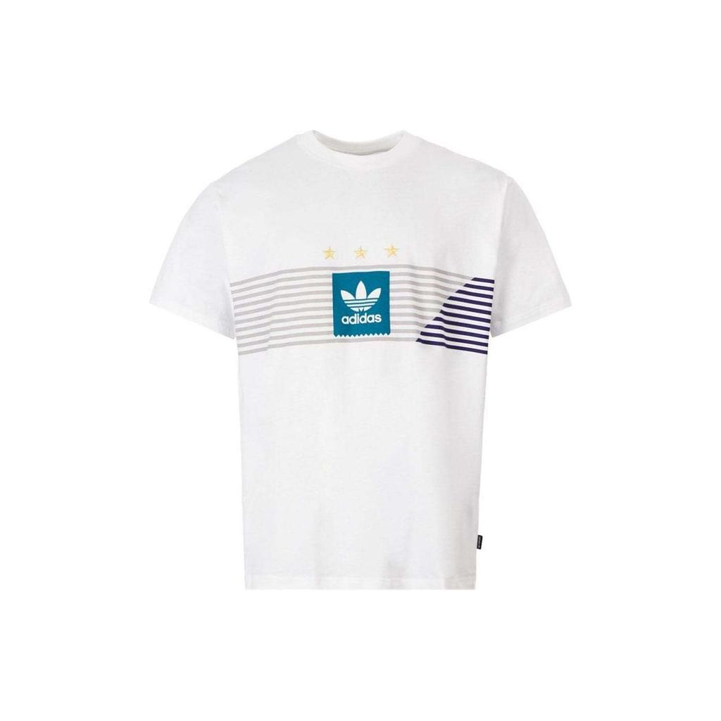 Adidas Originals Championship Striped Logo Print Star Embroidery Round Neck Short Sleeve T-Shirt Men Tops White EC7351