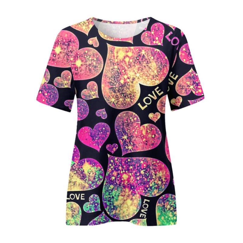 Женская футболка Love Pink с цифровым 3D принтом Y2k Elegance Vintage с коротким рукавом Элегантная повседневная удобная полиэстеровая футболка с круглым вырезом