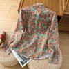 Рубашка в стиле минимализма с цветочным принтом и длинными рукавами из хлопка и льна, стильный универсальный свободный топ для женщин на весну и осень