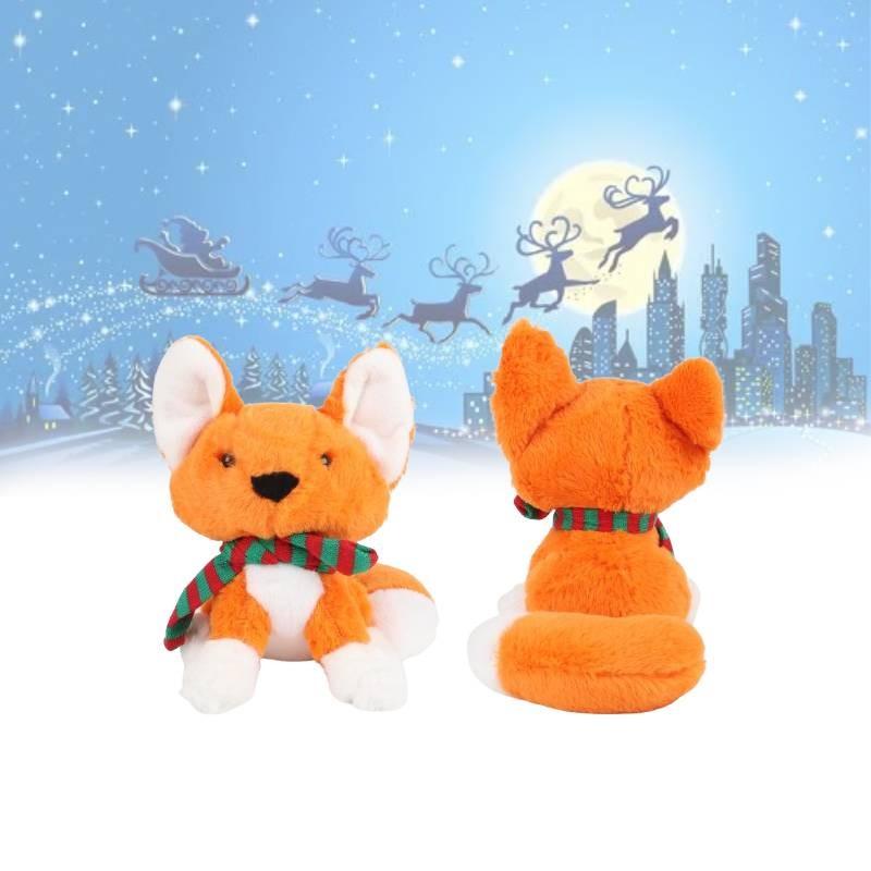 Уютная рождественская лиса, плюшевая игрушка из мягкого короткого плюша с разноцветным шарфом, подарок для праздничного настроения