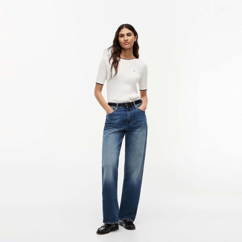 Tommy Hilfiger Хлопок Элегантный Повседневный Свитер с Косами с Коротким Рукавом Женские топы WW0WW50103