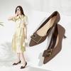 [Same as in the mall] French pointed double layered square buckle thin heel low heel shallow mouth single shoe