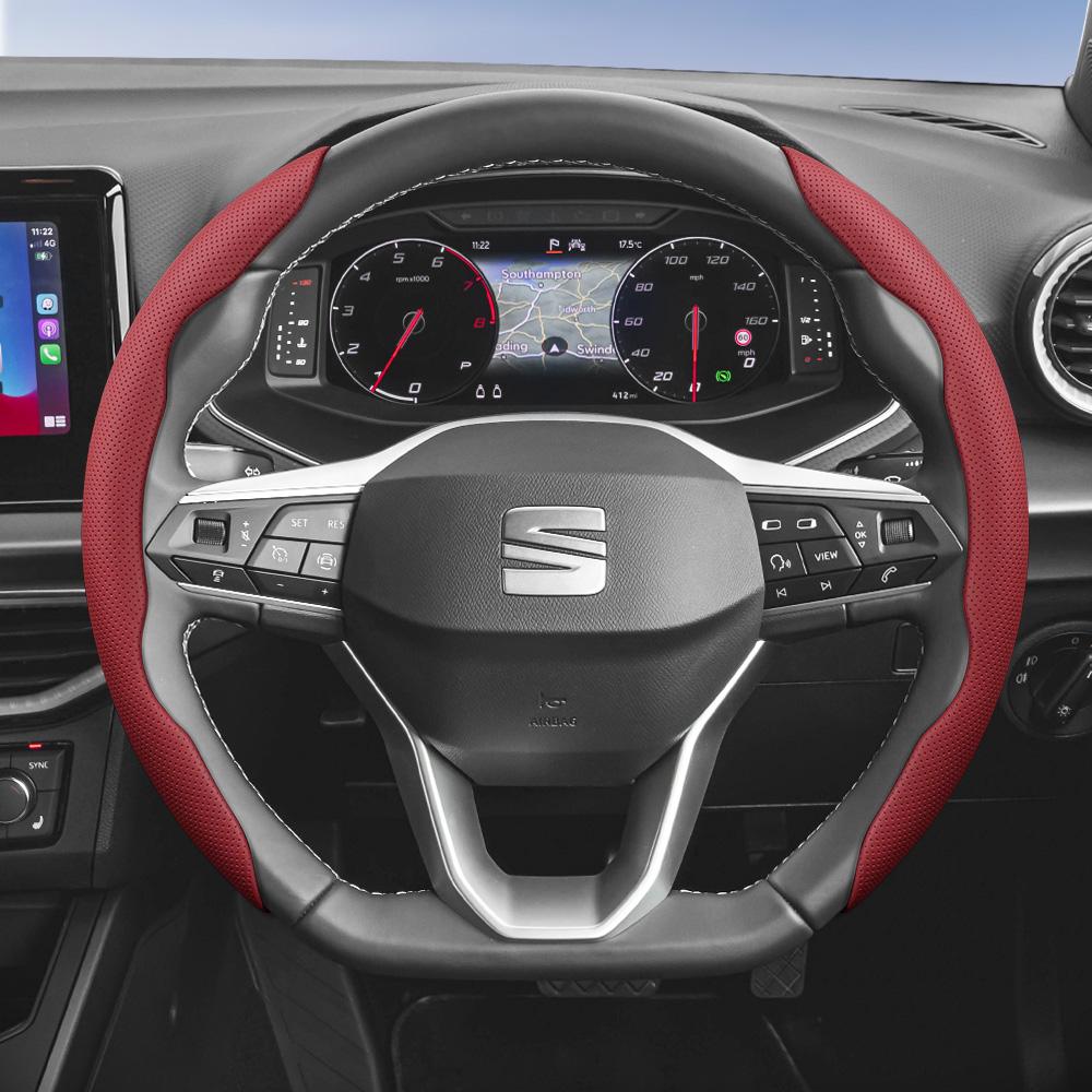 rlcp4 Suitable for Seat Breathable Leather Steering Wheel Cover with Segmented Quick-Release Design, Non-Slip and Durable, for Models Such as Ibiza,