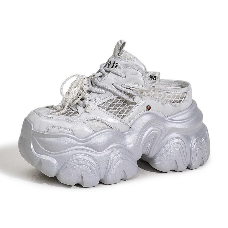 Сетчатая сумка, полутапочки, папины кроссовки, лето 2025, новые, полые, дышащие сандалии, универсальная толстая подошва, увеличивающая рост, женская обувь