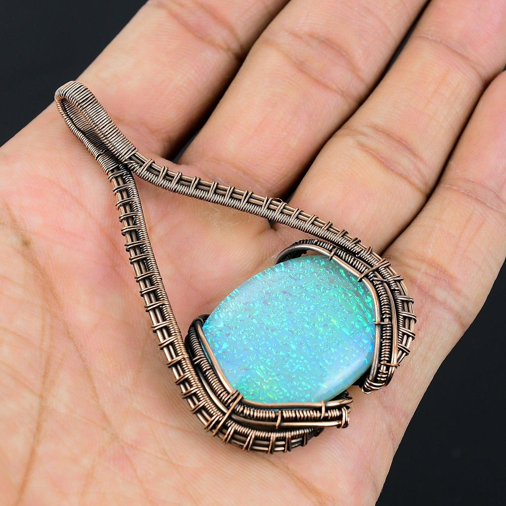 Синий австралийский тройной опал, драгоценный камень, чистая медная проволока, обернутая ювелирными изделиями ручной работы