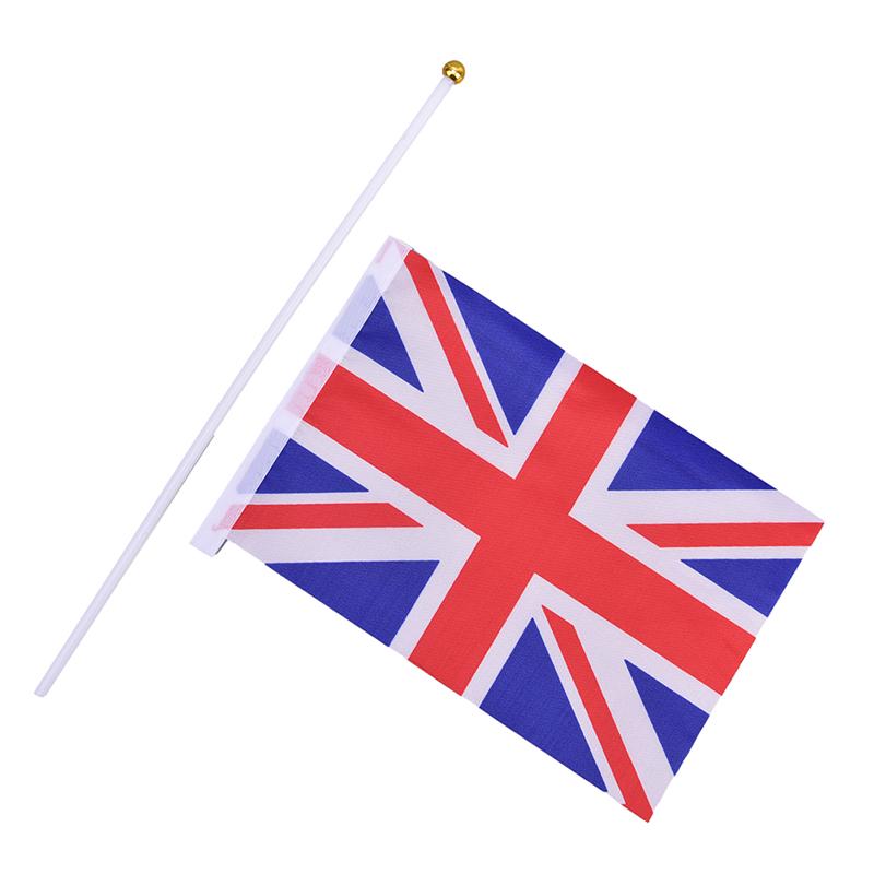 10Pcs Hand Held Wave Union Jack Flag Party Celebration Britain Uk Banner + Pole