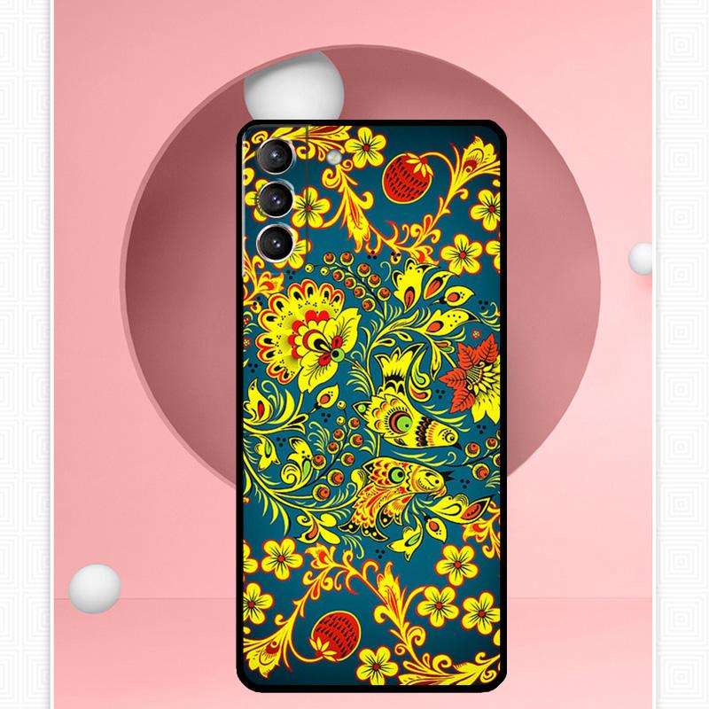 Чехол с русским узором «Хохлома» для Samsung Galaxy S22 S23 S24 Ultra Note 20 10 S8 S9 S10 Plus S21 S20 FE, мягкий чехол