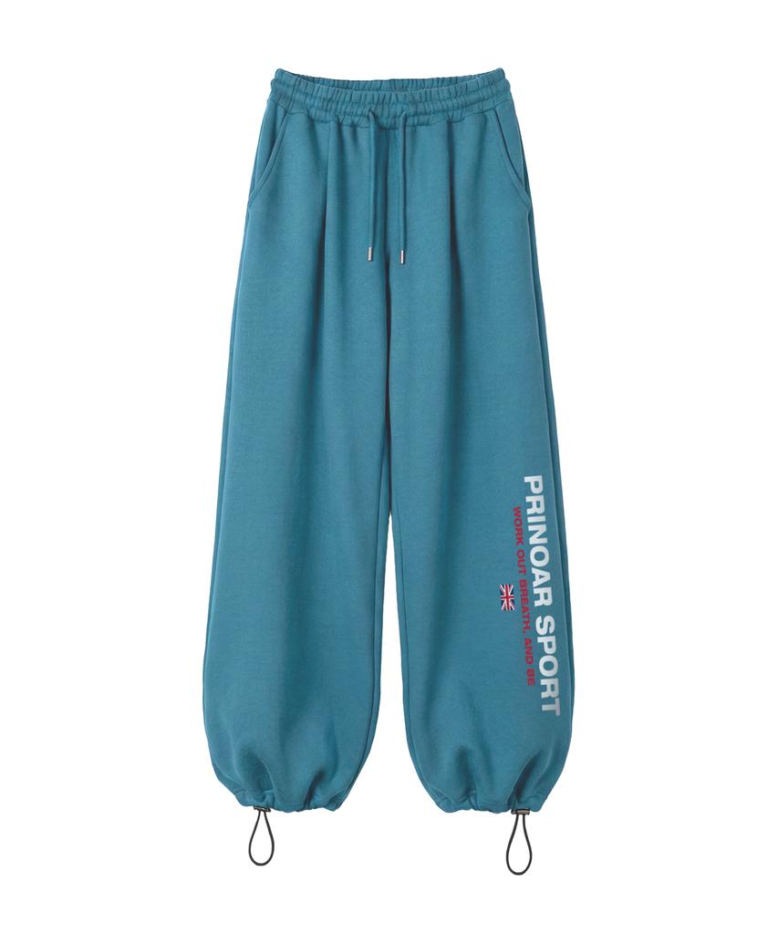 PRINOAR Sports String Single-Pleat Wide Pants - Peacock Green