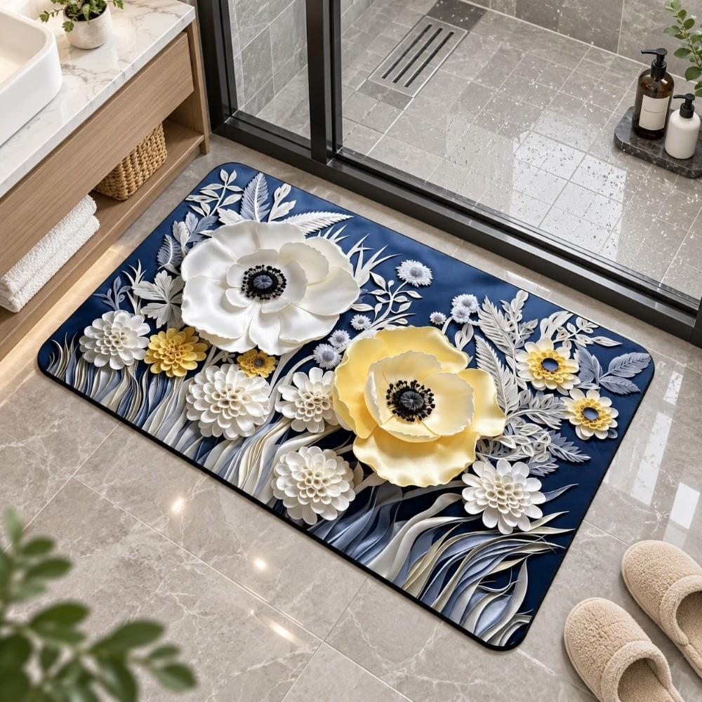Non Slip Floral Pattern Rug Quick Dry Bedroom Floor Mat Vintage Bath DoorMat Home Decor