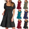 Women's Summer Dresses Casual Sundress Loose Puff Sleeve Flowy Square Neck Short Sleeve Mini-Dresses