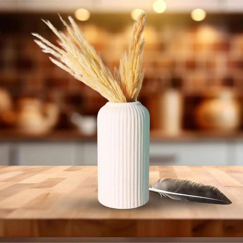 Керамическая ваза «Белая флейта» 6 дюймов | Декоративная ваза-флейта для сухоцветов и пампасной травы | Вазы для домашнего декора